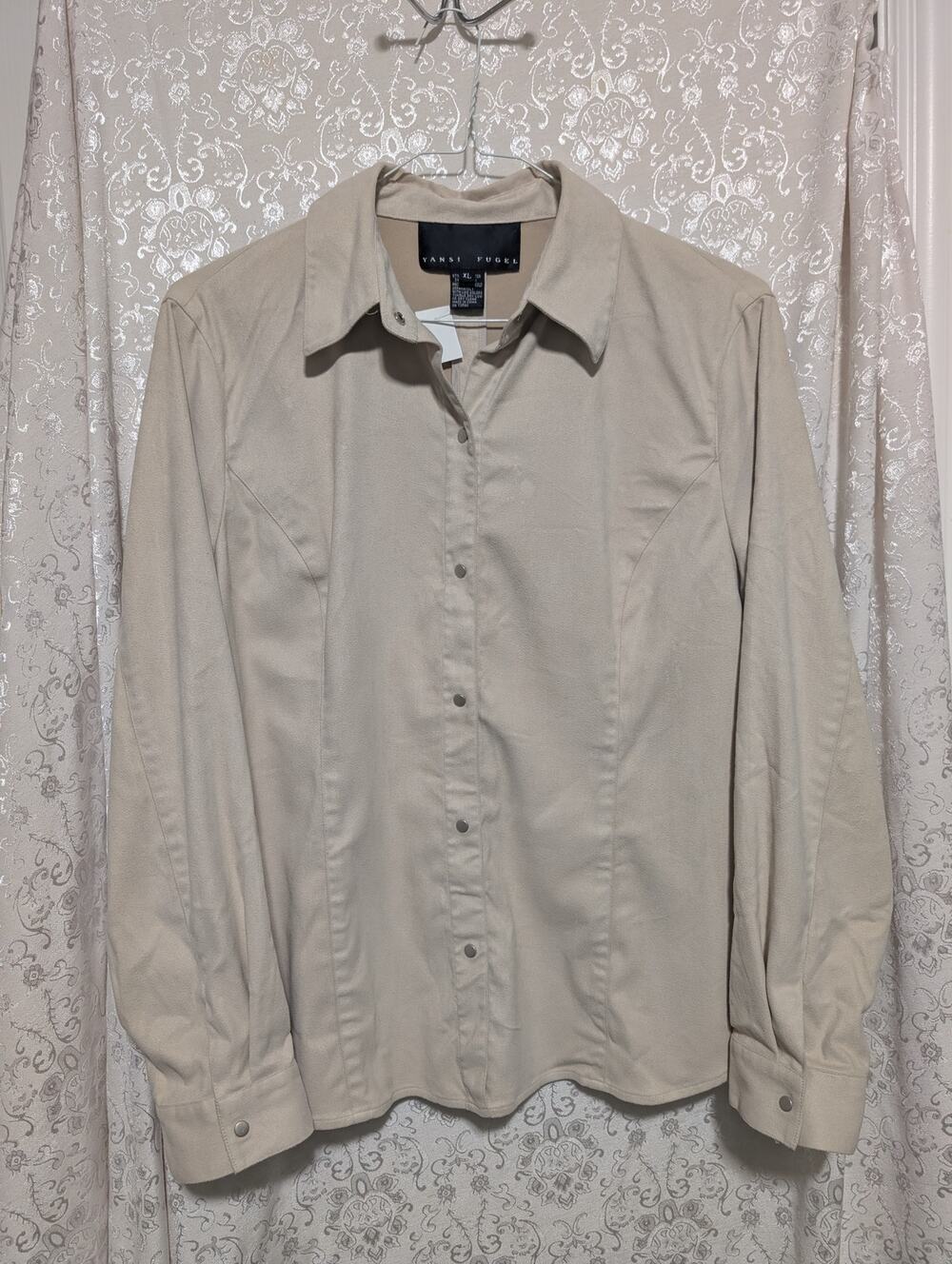 Yansi Fugel Tan Faux Suede Button Up Shirt Jacket XL